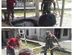 Serda Iskandar Maga Suuda, Anggota Koramil 1307-02/Pamona Pusalemba Membantu Pengecoran Lantai Rumah Warga di Desa Didiri