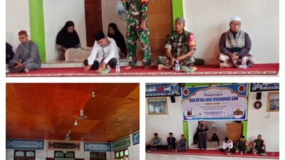 Babinsa Koramil 1311-05/Mori Atas Hadiri Peringatan Isra Mi’raj Nabi Muhammad SAW 1446 H di Masjid Nurul Taqwa Tomata