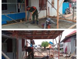 BABINSA DESA LAMONTOLI BANTU WARGA REHAB TERAS RUMAH, WUJUD NYATA KEMANUNGGALAN TNI DENGAN RAKYAT