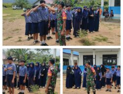 BABINSA KORAMIL 1311-05/MORI ATAS DESA KOLAKA LAKSANAKAN KOMSOS DAN PELATIHAN PBB BAGI PELAJAR SMP 3 KOLAKA