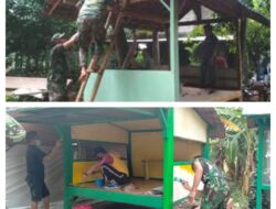 Babinsa Koramil 12/Bulagi Hadiri Pengecatan Pagar Desa Persiapan Lomba Desa Tingkat Kabupaten