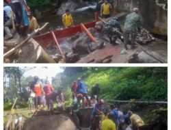 Akibat Luapan Banjir Babinsa Koramil 02/Pampus Bantu Warga Desa Binaan Buat Bendungan.