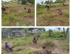Melalui Karya Bhakti, Babinsa Bersama Masyarakat Saling Bahu Membahu Pembersihan Dan Pemarasan Lapangan Volly.