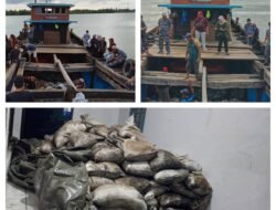 TNI AL GAGALKAN KAPAL DIDUGA BERMUATAN PASIR TIMAH ILEGAL SEBERAT 45,7 TON DI PANGKAL PINANG