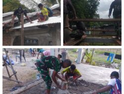 Satgas Yonif 741/GN Pos Delomil Bantu Tuntaskan Pembuatan Teras Rumah Masyarakat di Daerah Perbatasan