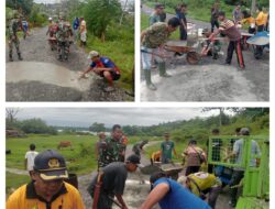 Akses Jalan Rusak, Danramil 06/Lamala Gotong Royong Bersama Warga Bantu Perbaiki Jalan Rusak