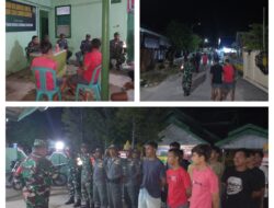 Patroli Gabungan Babinsa Koramil 09/Lobangkurung dan Komponen Pendukung Tegakkan Kamtibmas, Eratkan Kedekatan dengan Warga
