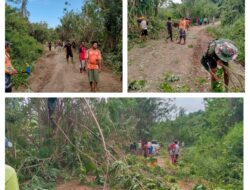 Bersihkan Rute Jalan, Satgas TMMD Bersama Warga Bersihkan Pohon Yang Halangi Jalan