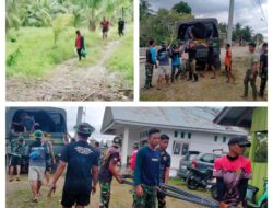 Kebersamaan Satgas TMMD Kodim 1308/LB bersama Warga Angkat Material Pembuatan Plat Deker