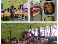 Sukseskan Makan Bergizi Gratis, Babinsa 02/Bunta Dampingi Pendistribusian Makan Bergizi ke Sekolah