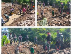 TMMD Selalu Kompak, Satgas TMMD 126 Kodim LB Bersama Warga Bangun Jembatan Plat Deker