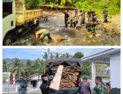 Estafet Material, TNI dan Warga Berjajar Angkat Kayu dan Batu pecah