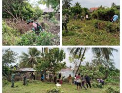 Babinsa Bersama Perangkat Desa Kerja Bakti Bersihkan Lokasi Pembangunan Kopdes