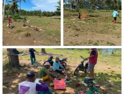Babinsa Bantu Warga mengembalikan kursi dan tenda,setelah mengadakan acara Kemah Pramuka Madrasah