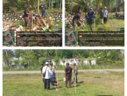 Babinsa Demangan Jaya Dampingi Pemasangan boplang Lahan Koperasi Merah Putih