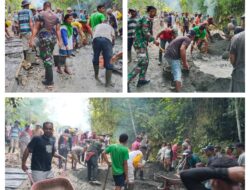 Ws Danramil 06/Lamala Pimpin Karya Bakti Bersama Masyarakat Pengecoran Jalan Rabat Watu Sofan