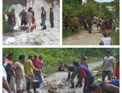 Membangun Desa Bersama Warga, Babinsa Koramil 09/Labongkurung Bantu Pengecoran Jalan Desa