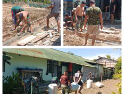 Jaga Kerapian Makoramil, Danramil 1308–03/Batui Pimpin Anggota Laksanakan Pembenahan Pangkalan