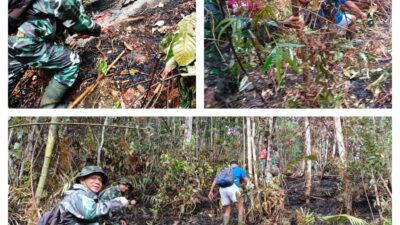 Babinsa Koranil 02/Bunta Bersama Tim Gabungan Padamkan Karhutla Di Desa Binaan