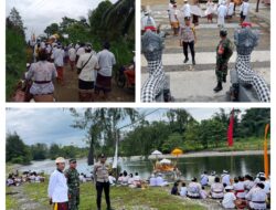 Pastikan Melasti Aman dan Lancar, Babinsa Sukamaju Satu Bersama Polsek Batui Kawal Ratusan Pemedek