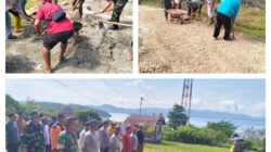 Babinsa Melaksanakan Karya Bakti Perbaikan Jalan Yang Menuju Ke Kantor Kecamatan