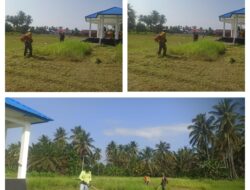 Gotong Royong Babinsa ,Aparat Desa Dan Warga, Lapangan Sepak Bola Desa Argomulyo Kembali Bersih