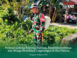 Perkuat Semangat Gotong Royong, Koramil 20/Rio Pakava ,Polsek Rio Pakava Dan Masyarakat Bersihkan Lingkungan Desa Pancasila Mukti